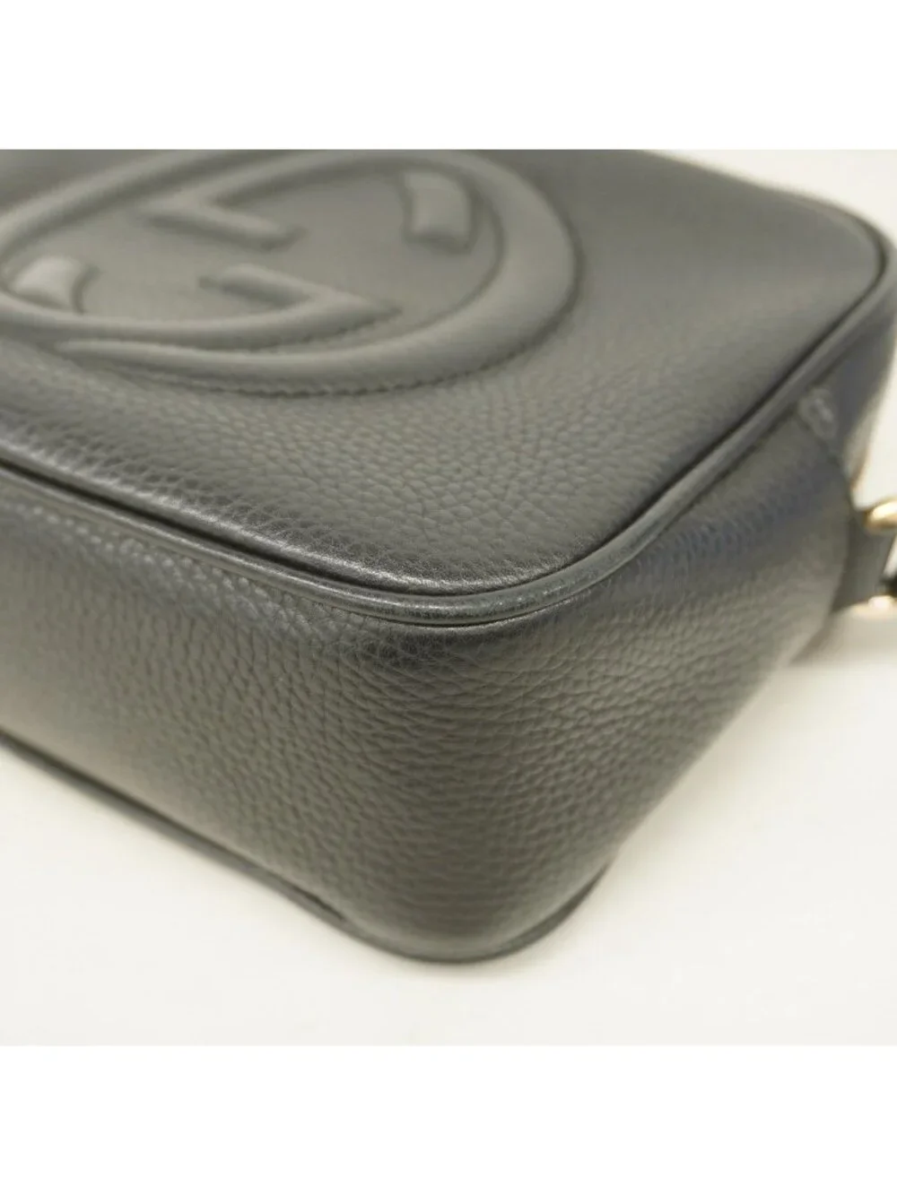 ★SOLD★ Gucci Shoulder Bag Soho Leather Black Champagne Gold - Picture 7 of 10